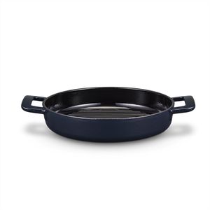 Brabantia The Dutch Oven Grillpan 28 cm -Hoge kwaliteit Gietijzer 100% PFAS Vrij – Dubbele anti aanbaklaag – RETRO -Inductie geschikt – Night Blue