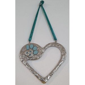 Hart hangend poot blauw met Swarovski steentjes