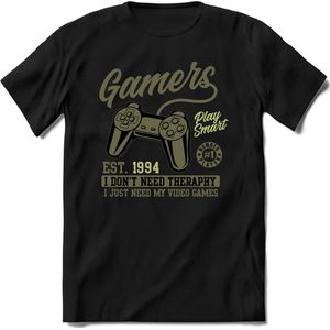 Gamers play smart | Gaming kado T-Shirt heren - dames | Groen | Perfect game pc cadeau shirt | Grappige console spreuken - zinnen - teksten Maat L