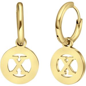 Lucardi Dames Goldplated oorbellen met letter - X - Oorbellen - Cadeau - Staal - Goudkleurig
