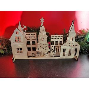 Houten kerstdorp - set deel 3 - 27 x 16 cm