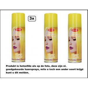 3x Haarverf/haarspray geel 125 ml - Sunny yellow - Word bezorgd in doos ivm beschadeging - Festival thema feest carnaval haar kleurspray party