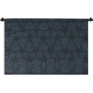Wandkleed Luxe patroon - Luxe patroon van zwarte bloemen en lijnen tegen een donkerblauwe achtergrond Wandkleed katoen 180x120 cm - Wandtapijt met foto XXL / Groot formaat!