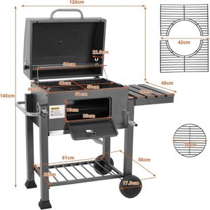 BBQ - BBQ Houtskool - Smoker - Barbecue - Compacte BBQ Grill - met Deksel, Handgreep en Inklapbare Zijtafel - voor Tuin, Camping en Terras – Zwart