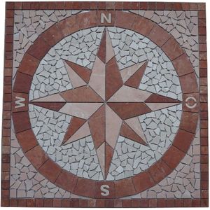 Mozaiek tegel - medallion - windroos - 120 x 120 cm - rood creme beige - 029