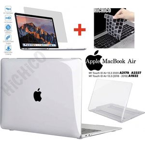 Macbook Air 13 Touch ID (2020/2019/2018) - MacBook Air 13 Hoesje + Screen Protector en Keyboard Cover - Laptop Cover - Laptop Tas - MacBook Air 2020 Case - MacBook Air 13 Screenprotector - MacBook Air Keyboard Cover --- 3IN1 ----- HiCHiCO
