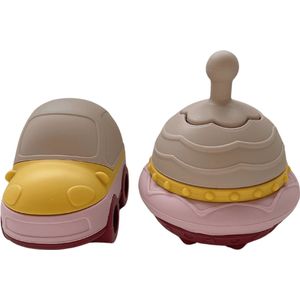 Mabebi - Ufo en auto speelset - Baby speelgoed - Stapelspeelgoed - Badspeelgoed - Silicone Speelgoed - Cadeau idee - Beige Geel Roze