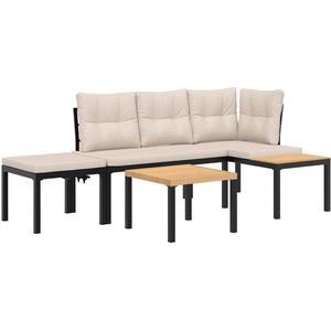 vidaXL Loungeset 4-delig - Staal - Inclusief kussens Tuinstoel - Tuinbank - Buis Stoel - Lounge Set - Outdoor Furniture
