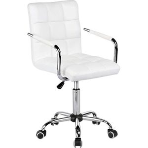 FURNIBELLA - Bureaustoel, ergonomische bureaustoel, draaistoel, werkkruk met wielen, armleuning, managersstoel, in hoogte verstelbaar, van kunstleer, wit