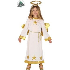 Guirma - Engel Kostuum - Gouden Ster Engel - Meisje - Wit / Beige, Goud - 7 - 9 jaar - Kerst - Verkleedkleding