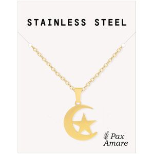 Cadeau Ketting met Ster & Maan - Roestvrij Staal - Goudkleurig - Cadeau Sieraad op Kaartje - Pax Amare