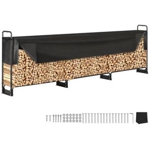 Houtopslag - Houtopslag Buiten - Houthok - Zware Houtrek - 600D Oxford Waterdichte Hoes - voor Open Haard en Terras - 259 x 36 x 117cm - Zwart