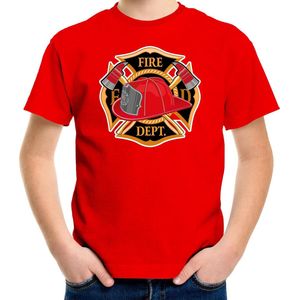 Brandweer logo verkleed t-shirt rood voor jongens en meisjes - brandweer / brandweerman - verkleedkleding / kostuum 158/164