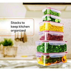 Plastic luchtdichte voedselopslagcontainers - 24 stuks (12 containers en 12 deksels) Plastic voedselcontainers met deksels voor keuken en bijkeuken, lekvrij (rood)
