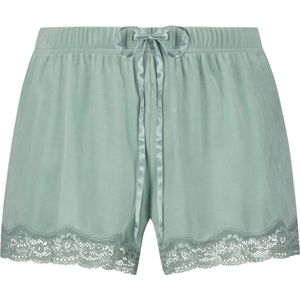 Hunkemöller Dames Nachtmode Shorts Velours Lace - Groen - maat XL