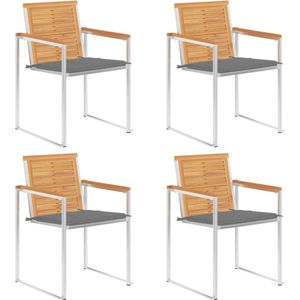vidaXL - Tuinstoelen - 4 - st - met - kussens - massief - teakhout