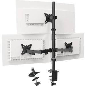 Monitorhouder voor 3 monitoren - draaibaar en kantelbaar - 80 cm tafelhouder - geschikt voor plat en gebogen beeldscherm - 9 kg per arm - VESA 75 x 75/100 x 100 - zwart