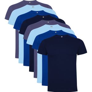 8 Pack Roly Dogo Premium Heren T-Shirt 100% katoen Ronde hals Konings Blauw, Licht Blauw, Denim Blauw, Donker Blauw Maat XL