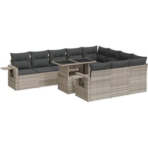 vidaXL Loungeset 11-delig - Poly Rattan - Lichtgrijs