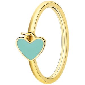 Lucardi Kinder Stalen goldplated ring met hart emaille mint - Ring - Staal - Goudkleurig - 15 / 47 mm