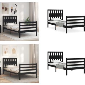 vidaXL Bedframe met hoofdbord massief hout zwart 90x200 cm - Bedframe - Bedframes - Bed - Eenpersoonsbed