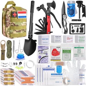 YONO Survival Kit Outdoor - Overlevingspakket Noodpakket Rampenrugzak - Mes - Schep - Vuurstarter - XL Set - Camouflage