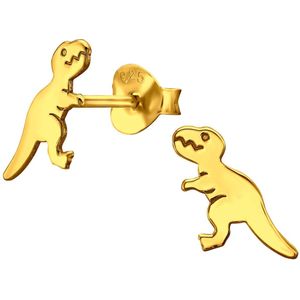 Joy|S - Zilveren dino oorbellen - 8 x 10 mm - dinosaurus oorknoppen - gold plated - goudkleur