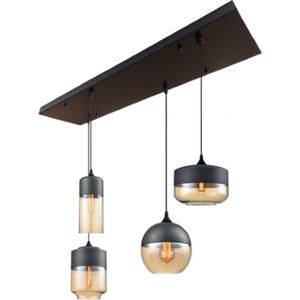 Modern hanglamp set - 4 stuks -  Hanglampen Eetkamer - Hanglamp Woonkamer - Hanglamp Zwart - Hanglamp Glas - Hanglamp Modern - Draadlampen - E27 - Cilinder - Bol