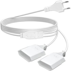 Stroomkabel verlenging 5 meter wit - netsnoer verlengkabel 0.75 mm² Euro stekker naar dubbele Euro bus 250V 25A 625W TV PC monitor lampen
