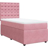 vidaXL - Boxspring - met - matras - fluweel - roze - 90x200 - cm