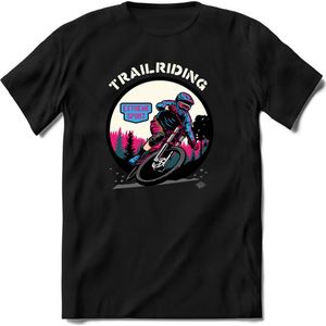Trailriding | TSK Studio Mountainbike kleding Sport T-Shirt | Blauw - Roze | Heren / Dames | Perfect MTB Verjaardag Cadeau Shirt Maat L
