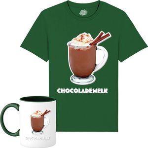 Chocolademelk - Foute kersttrui kerstcadeau - Dames / Heren / Unisex Kleding - Grappige Kerst en Oud en Nieuw Drank Outfit - T-Shirt met mok - Unisex - Bottle Groen - Maat 3XL