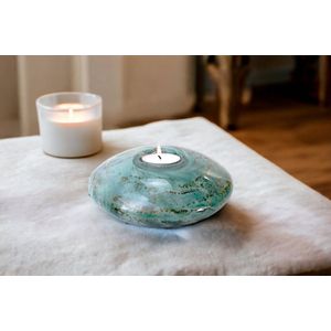 Mini Urn Waxinelichthouder Disc Turquoise - Urn - Glazen Urn - Urne -