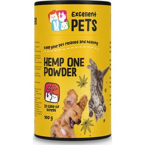 Excellent HempOne Powder �– Aanvullend hondenvoer en kattenvoer – Smakelijk huisdierenvoer - Ondersteund bij spanning – Geschikt voor honden en katten – 100 gram