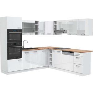 Vicco R-Line Hoekkeuken – 237 x 247 cm , WB Eik Wit hoogglans/wit , WB Eik