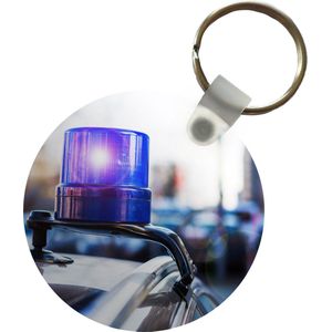Sleutelhanger - Zwaailicht van politieauto op een burgerauto - Plastic - Rond - Uitdeelcadeautjes