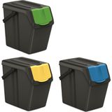 Prosperplast Keden SORTI BOX - Afvalbak / Prullenbak set van 3x25L - Zwart