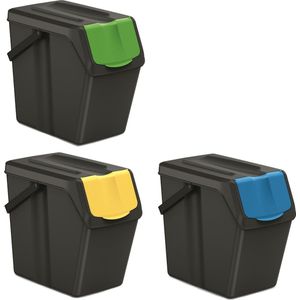 Prosperplast Keden SORTI BOX - Afvalbak / Prullenbak set van 3x25L - Zwart