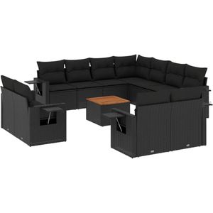 vidaXL 12-delige Loungeset met kussens poly rattan zwart - Loungeset - Loungesets - Tuinset - Tuinbank