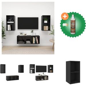 vidaXL 3-delige Tv-meubelset spaanplaat hoogglans zwart - Kast - Inclusief Houtreiniger en verfrisser