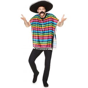 Carnaval verkleed set - Mexicaanse poncho met snor - voor volwassenen