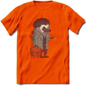 Casual egel T-Shirt Grappig | Dieren herfst Kleding Kado Heren / Dames | Animal Skateboard Cadeau shirt - Oranje - 3XL