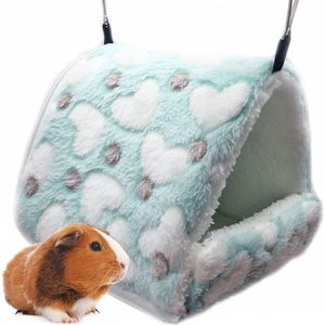 kleine dieren knuffelgrot cavia knuffelig bed kussen slaapgrot nest pluche huis hangmat voor hamster rat knaagdier fret baardagaam degoe groen M