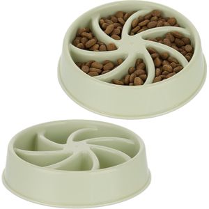 Relaxdays 2x anti-schrokbak hond - voerbak tegen schrokken - eetbak met spiralen - 600 ml