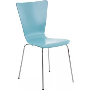 In And OutdoorMatch Bezoekersstoel Chloe - Eetkamerstoel - Lichtblauw - Houten Zitting - Chroom Poten - Zithoogte 45 cm - Stapelbaar - Makkelijk schoon te maken - Set van 1 - Modern