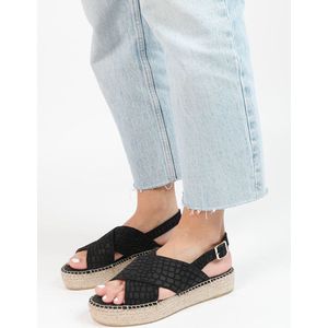 Sacha - Dames - Zwarte suède plateau sandalen - Maat 36