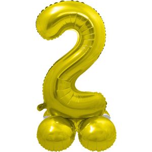 Folieballon cijfer ""2"" goud 40cm op voet
