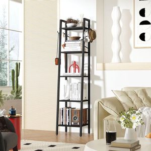 5-laags boekenkast opbergplank DIY houten staande plank met stevig X metalen frame industriële stijl voor keuken, woonkamer, kantoor, balkon, zwart