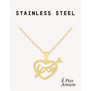 Cadeau Ketting met Hartje ""Love"" - Roestvrij Staal - Goudkleurig - Cadeau Sieraad op Kaartje - Pax Amare