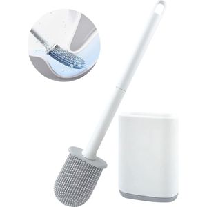 Siliconen Toiletborstel met houder - Wit - Toiletborstelhouder set - Voor toilet of badkamer - WC borstel met toilethouder - Zonder boren - Zelfklevende wandmontage - Staand - Hangend